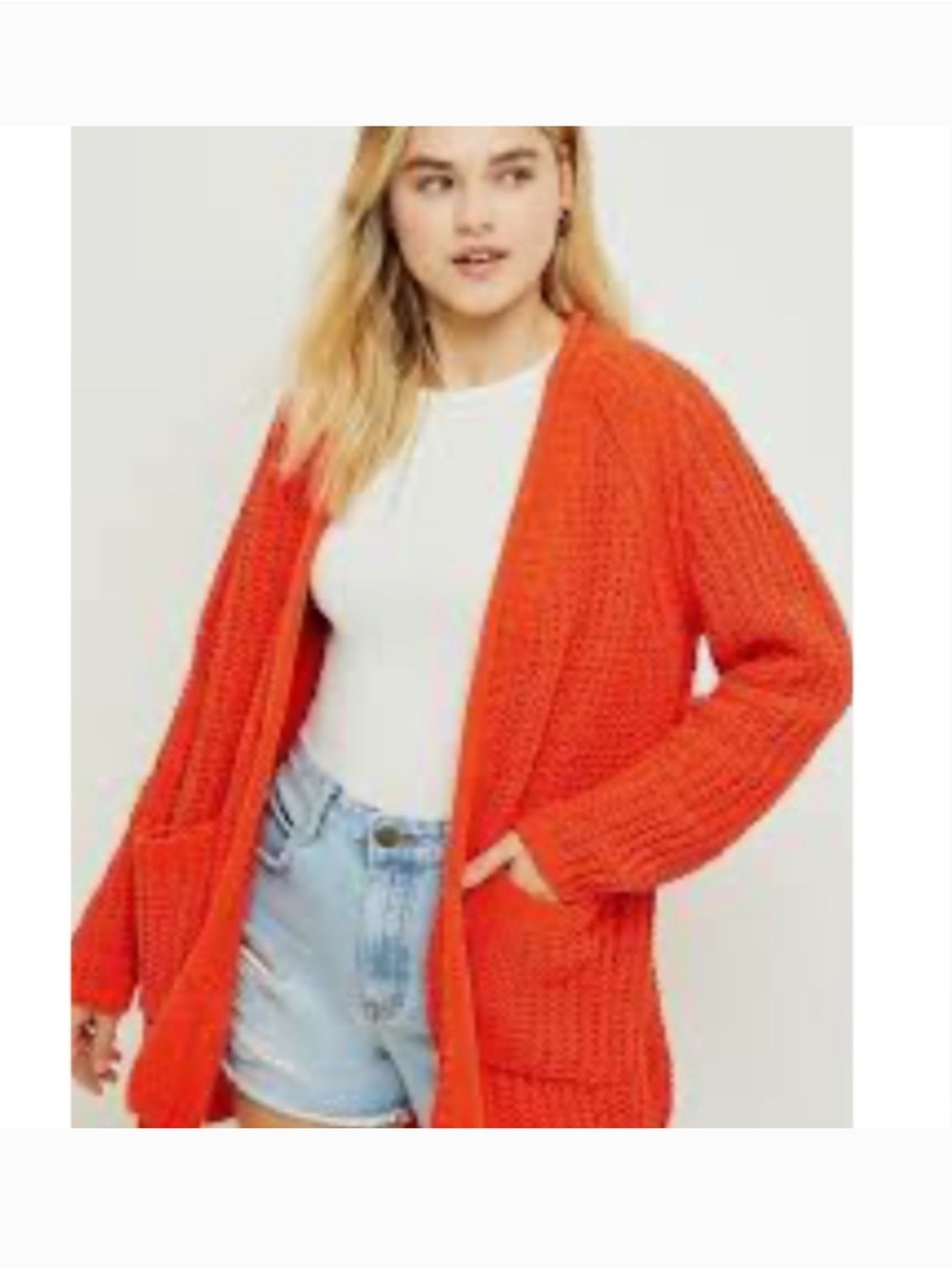 NWT Billabong Sam Warm Up Orange Open-Front Chunky Knit Cardigan Sweater M